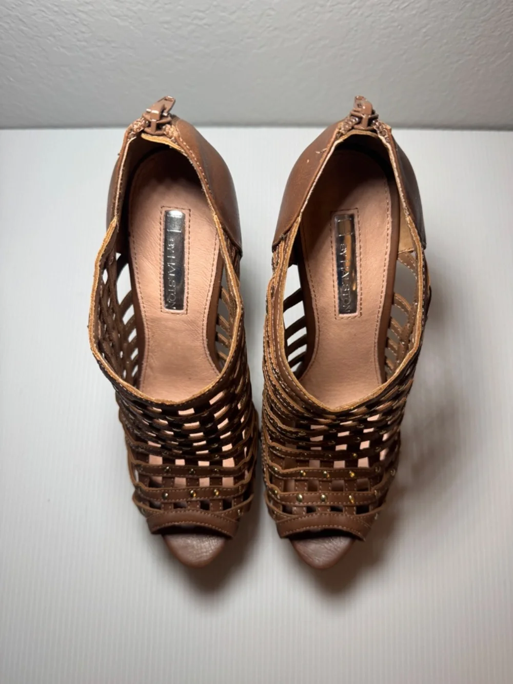 Kelsey Tan Studded Woven Platform Heels - Picture 6 of 10